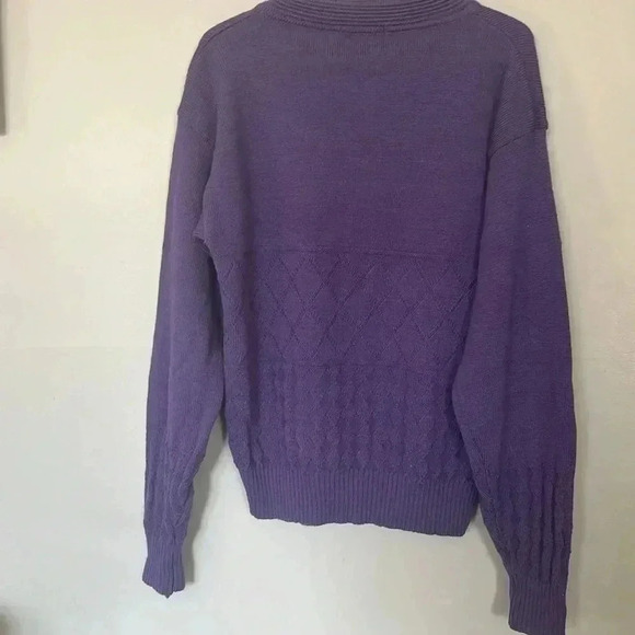 [M]Vintage Colours by Alexander Julian Purple V Neck Wool  Ribbed Sweater - Picture 5 of 6